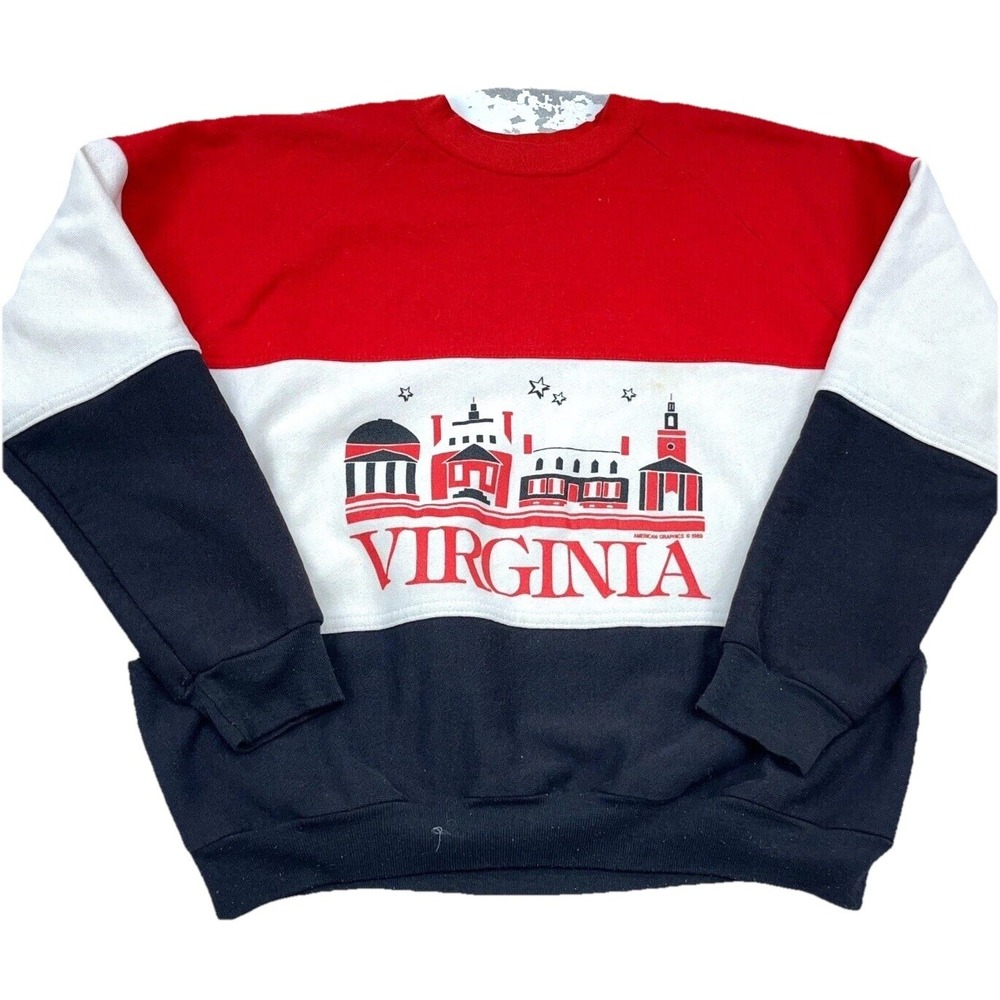 Vintage Virginia Sweatshirt Women XL Red Black Crewneck Sweater 80s 1989 USA VA